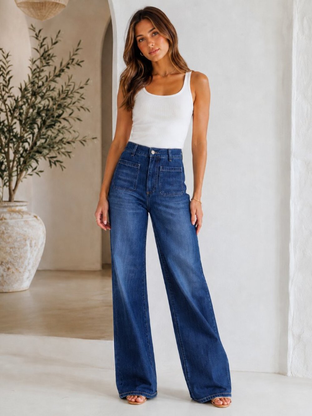 Le Jean High Rise Wide Leg Jeans Size 26 Dark Blue Denim Baggy Relaxed Fit